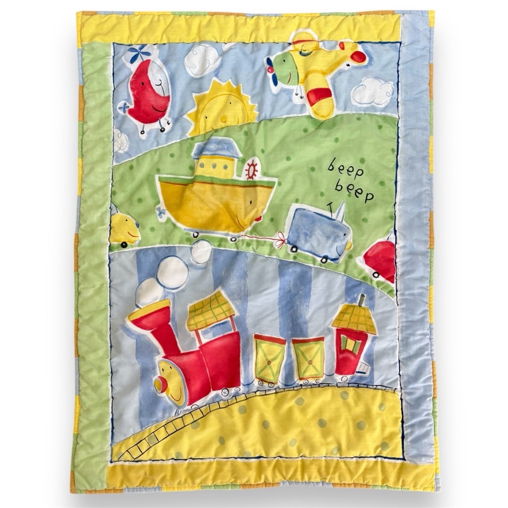Dolly Inc. Vintage Crib Comforter Blanket David Walker Studios Train Boat Planes